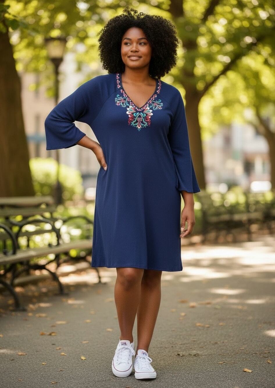 Red Camel Plus Midi Dress SZ 3X NWT Navy Heirloom Romance Ribbed Embroidery